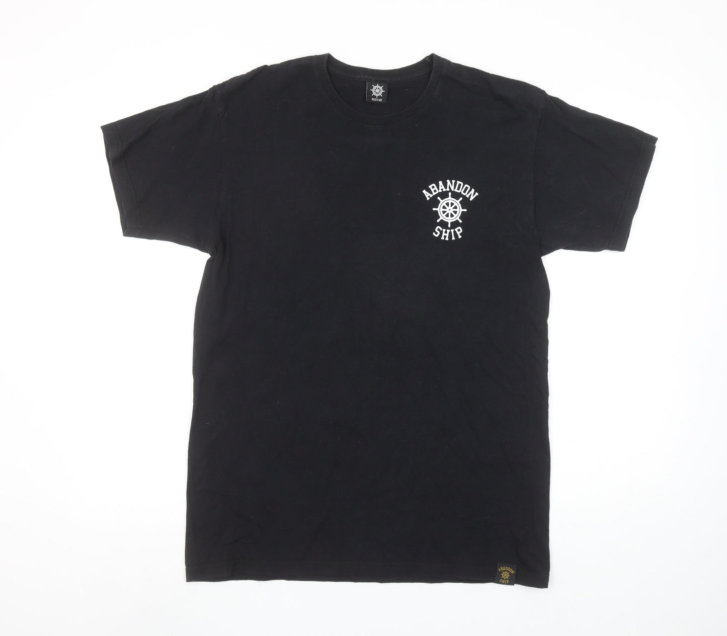 Abandon Ship Men's Black Nautical Graphic Cotton T-Shirt Medium