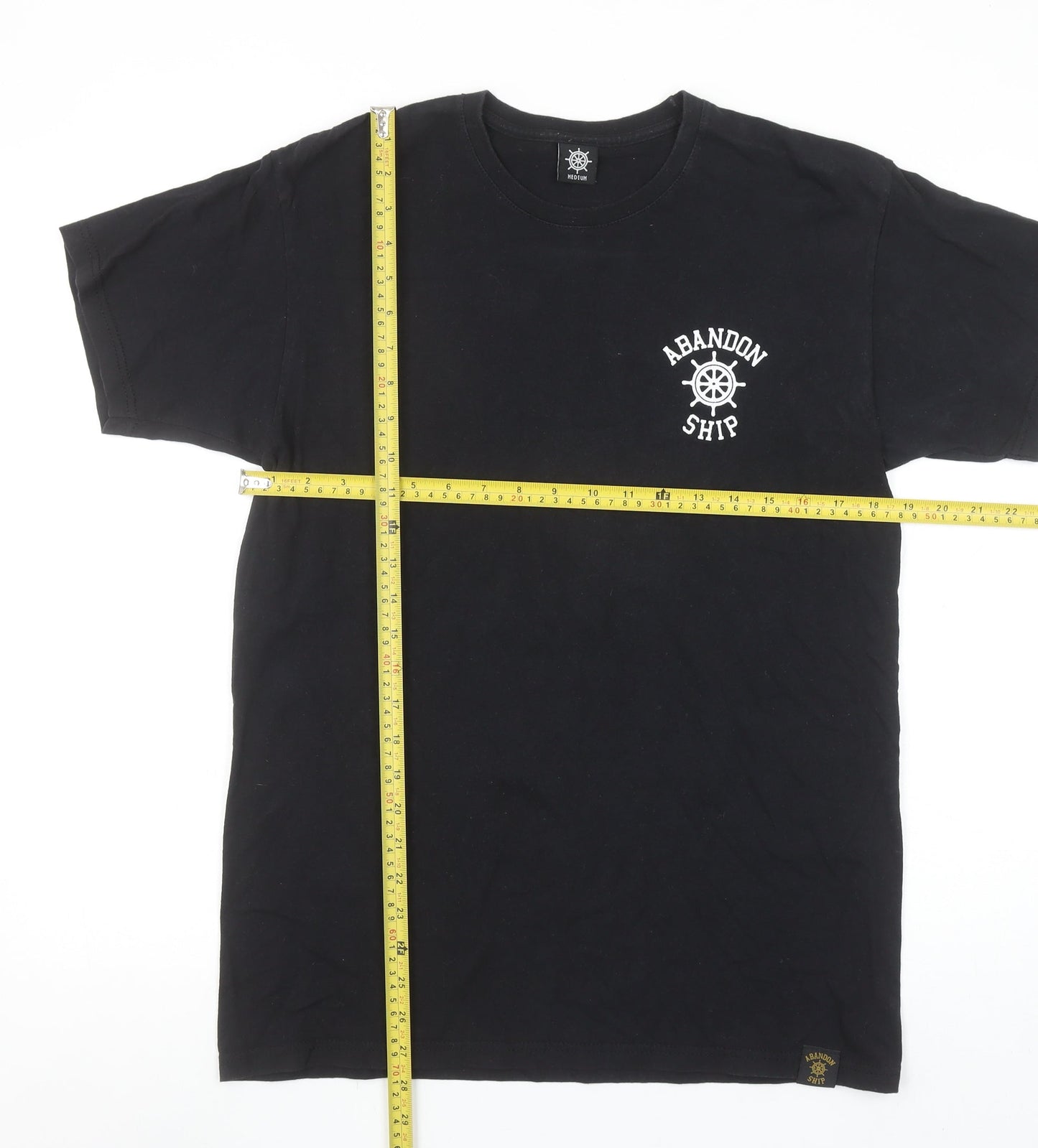 Abandon Ship Men's Black Nautical Graphic Cotton T-Shirt Medium
