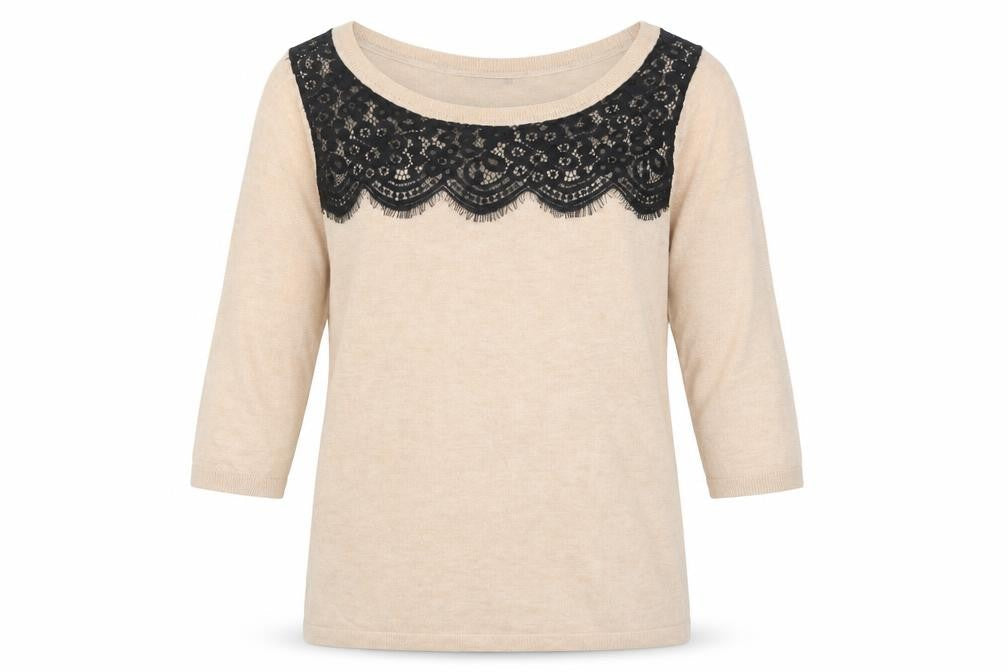 Marks & Spencer Beige Lace Panel 3/4 Sleeve Pullover Jumper M Unisex