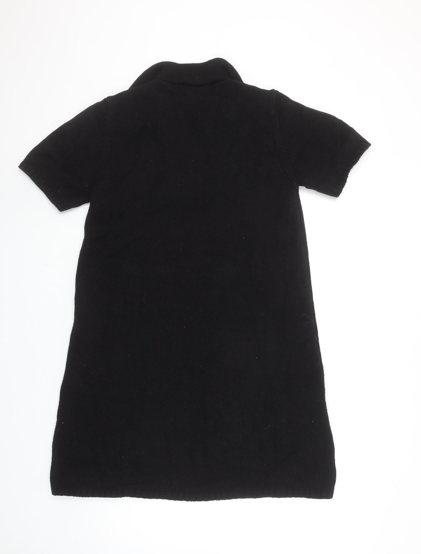 ZARA Womens Black Cotton Knit Jumper Dress Size 10 Short Sleeve Collared