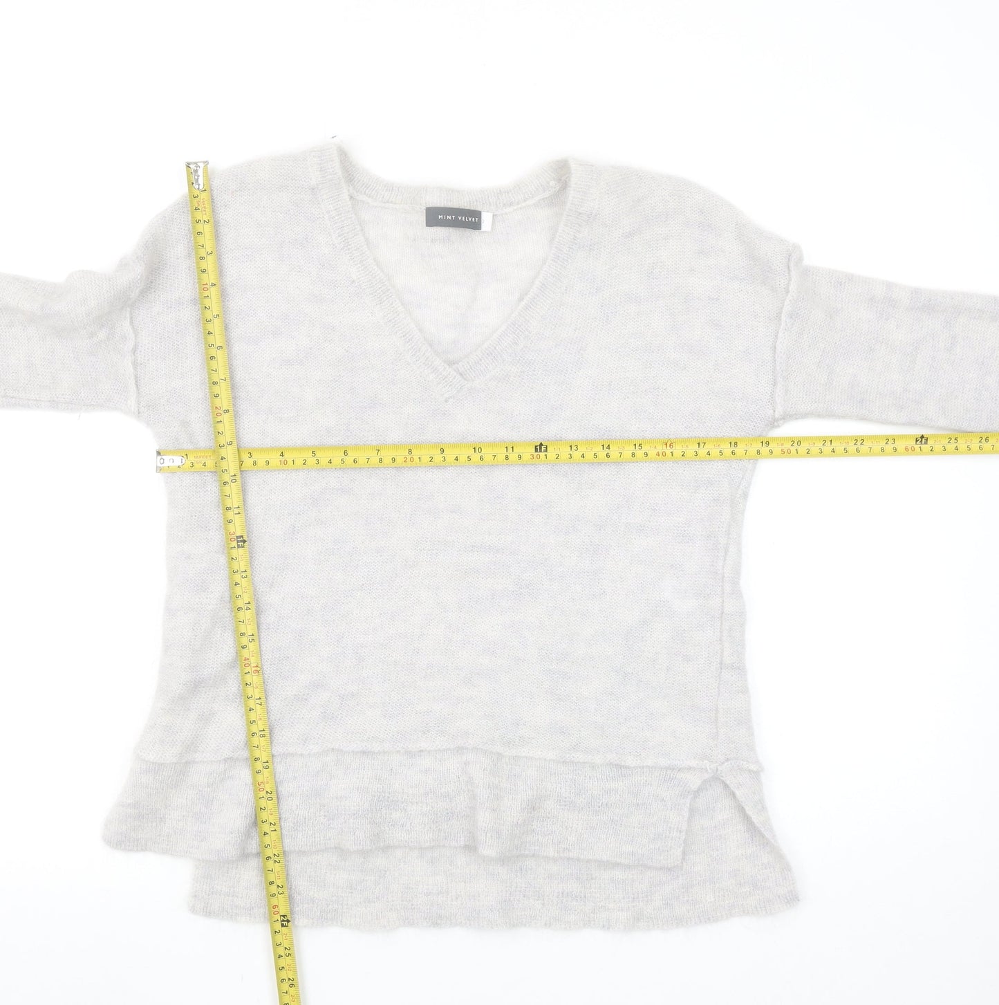Mint Velvet Women's Grey V-Neck Mohair Blend Jumper Size 12