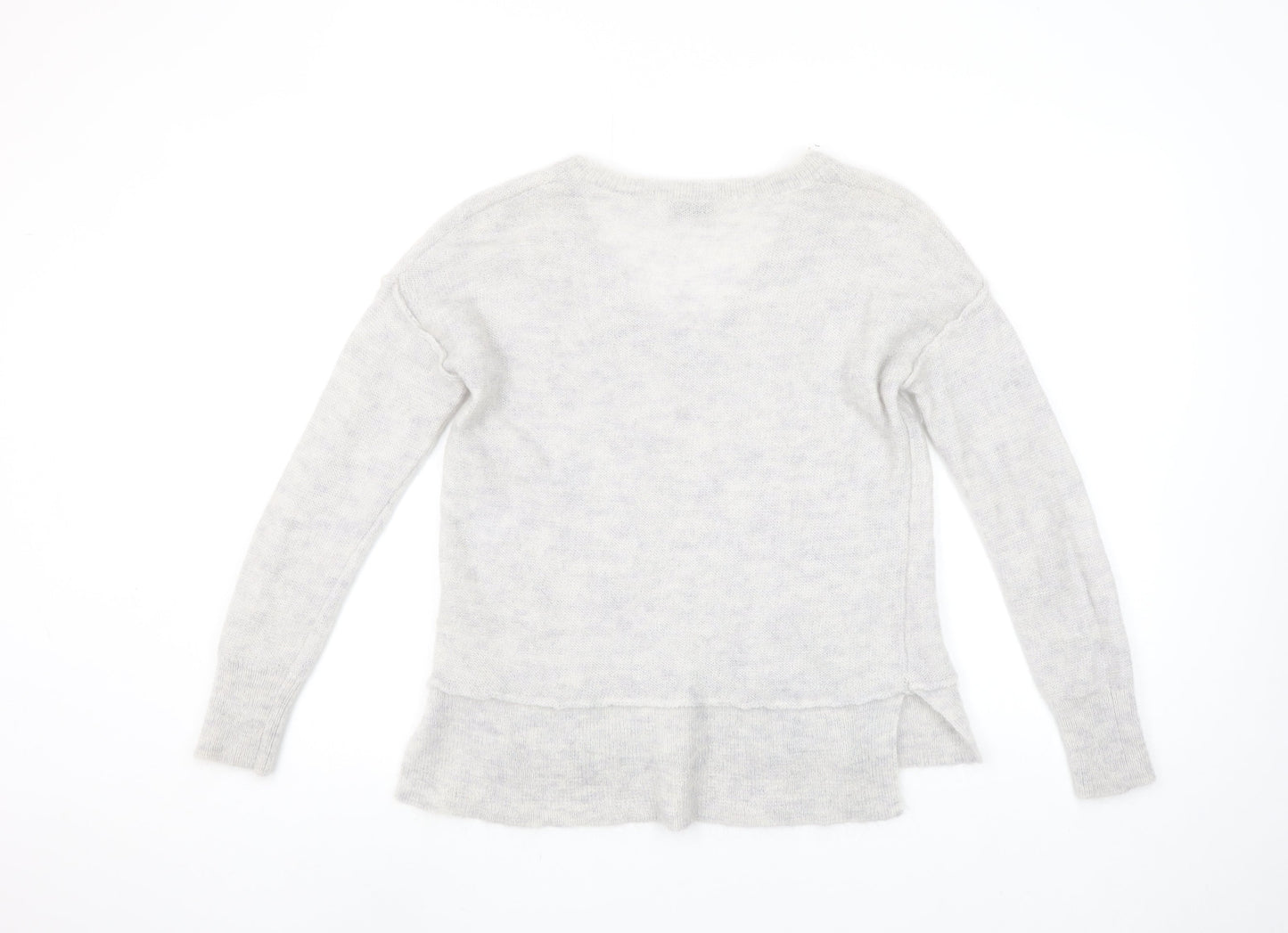 Mint Velvet Women's Grey V-Neck Mohair Blend Jumper Size 12