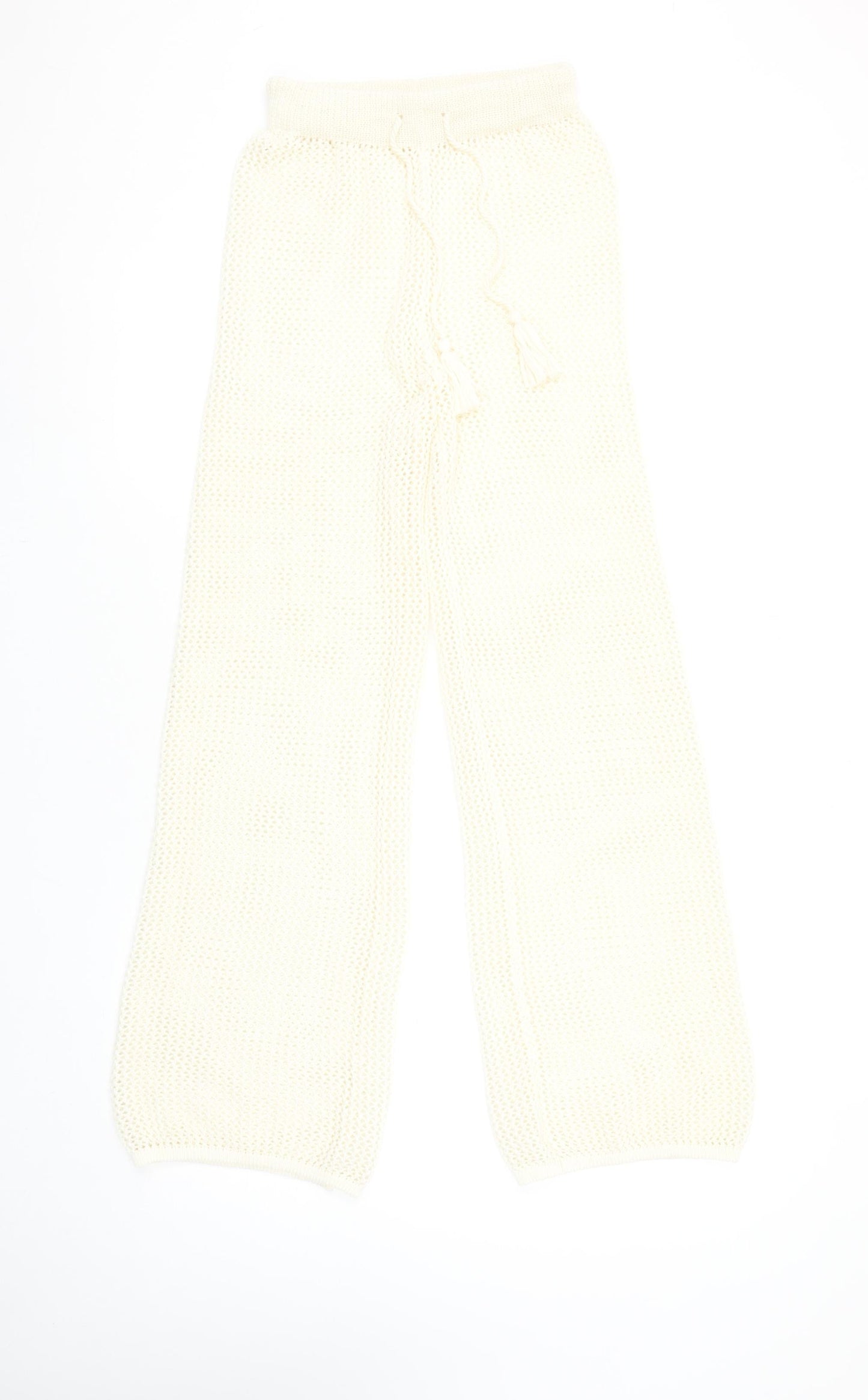 Primark Women’s Ivory Cotton Knit Wide-Leg Drawstring Trousers XS