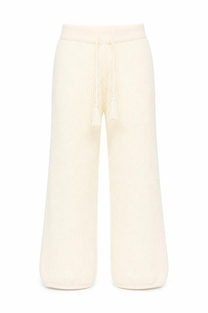 Primark Women’s Ivory Cotton Knit Wide-Leg Drawstring Trousers XS