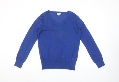 Country Casuals Women Blue V-Neck Long Sleeve Pullover Jumper Size S