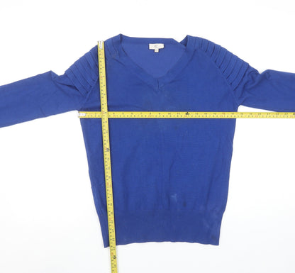 Country Casuals Women Blue V-Neck Long Sleeve Pullover Jumper Size S