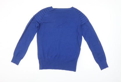 Country Casuals Women Blue V-Neck Long Sleeve Pullover Jumper Size S