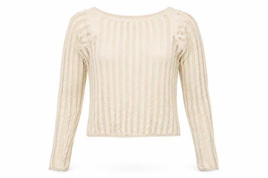 Urban Outfitters Women Beige Crochet Knit Long Sleeve Cropped Blouse M