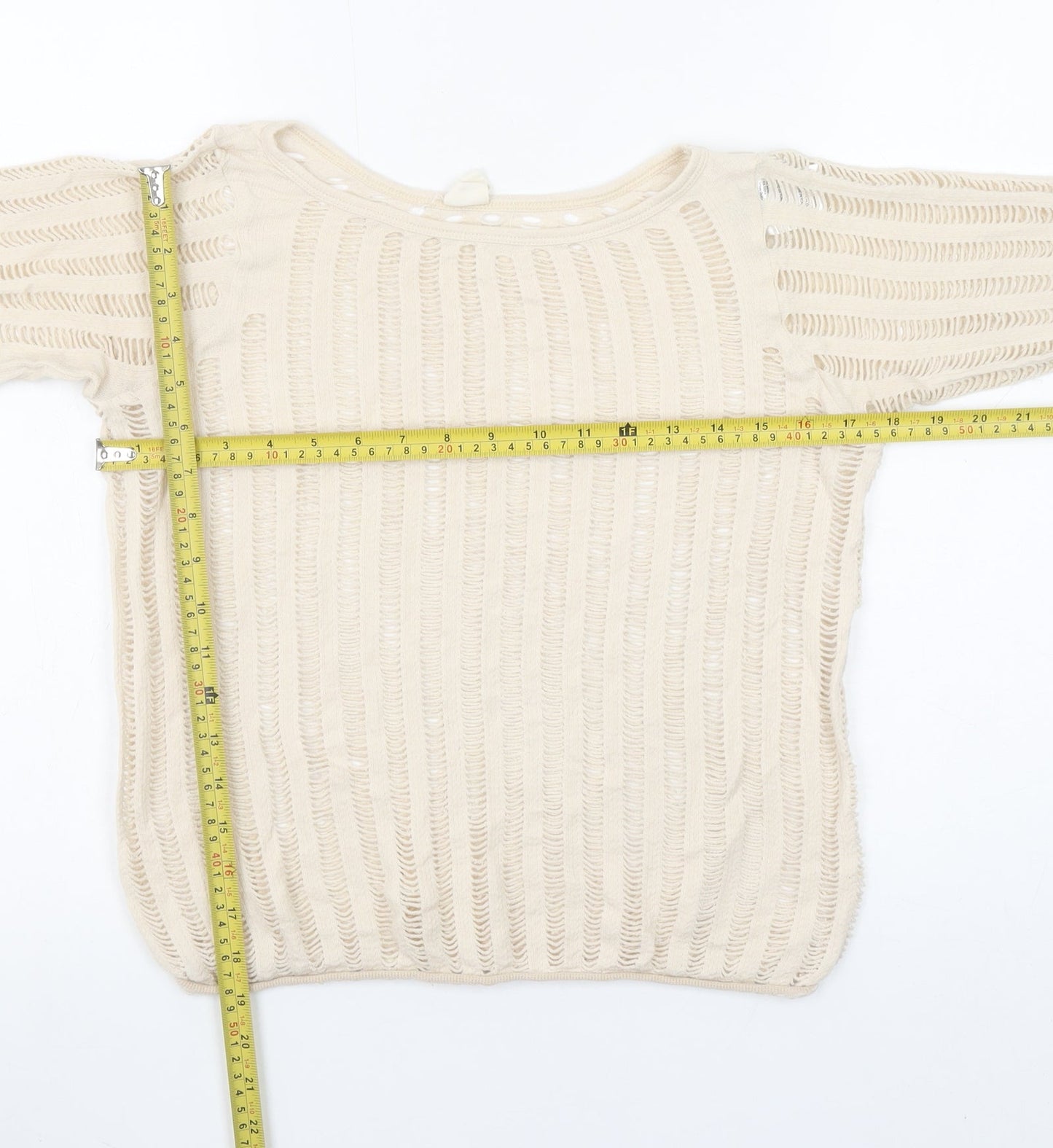 Urban Outfitters Women Beige Crochet Knit Long Sleeve Cropped Blouse M