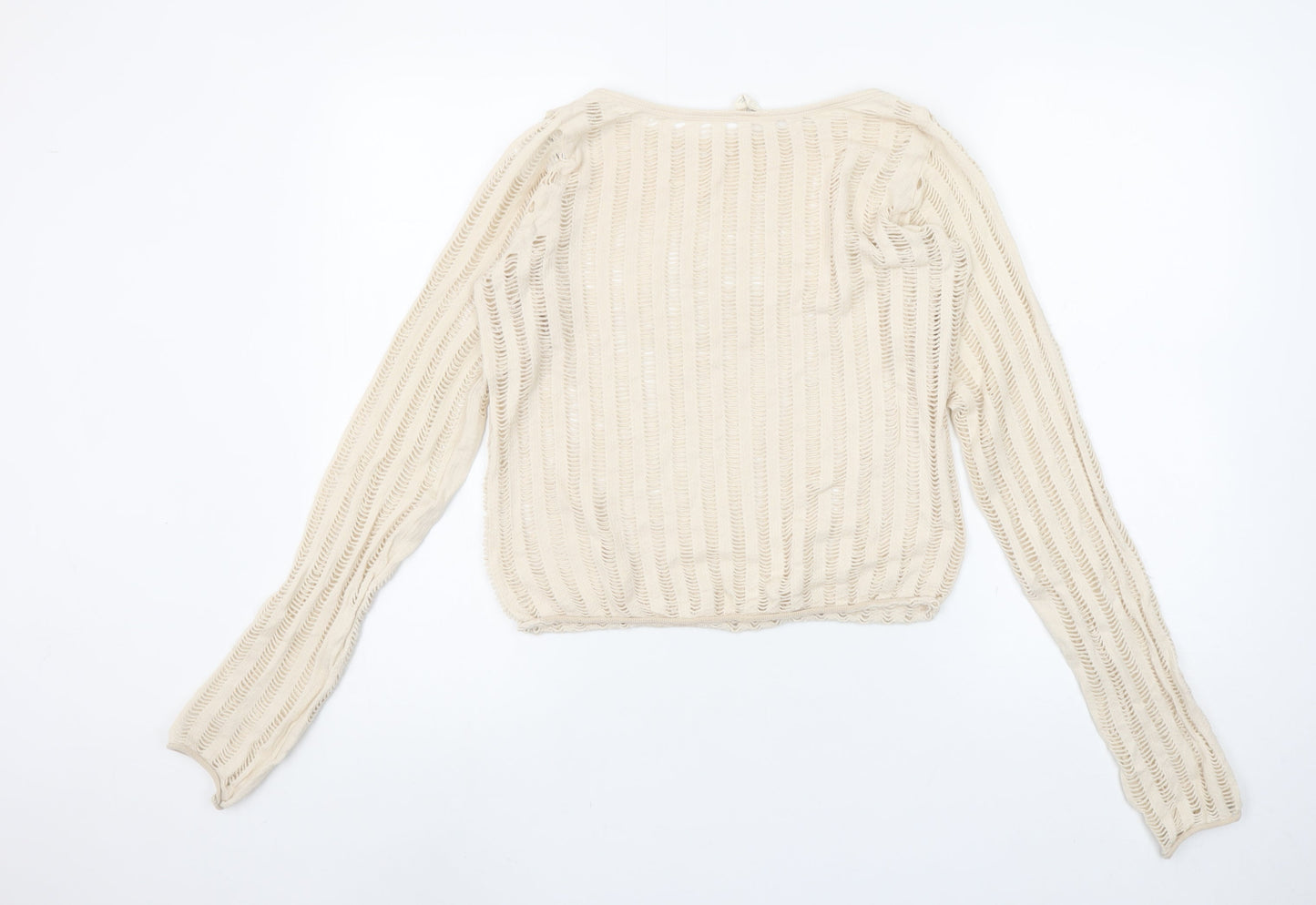 Urban Outfitters Women Beige Crochet Knit Long Sleeve Cropped Blouse M