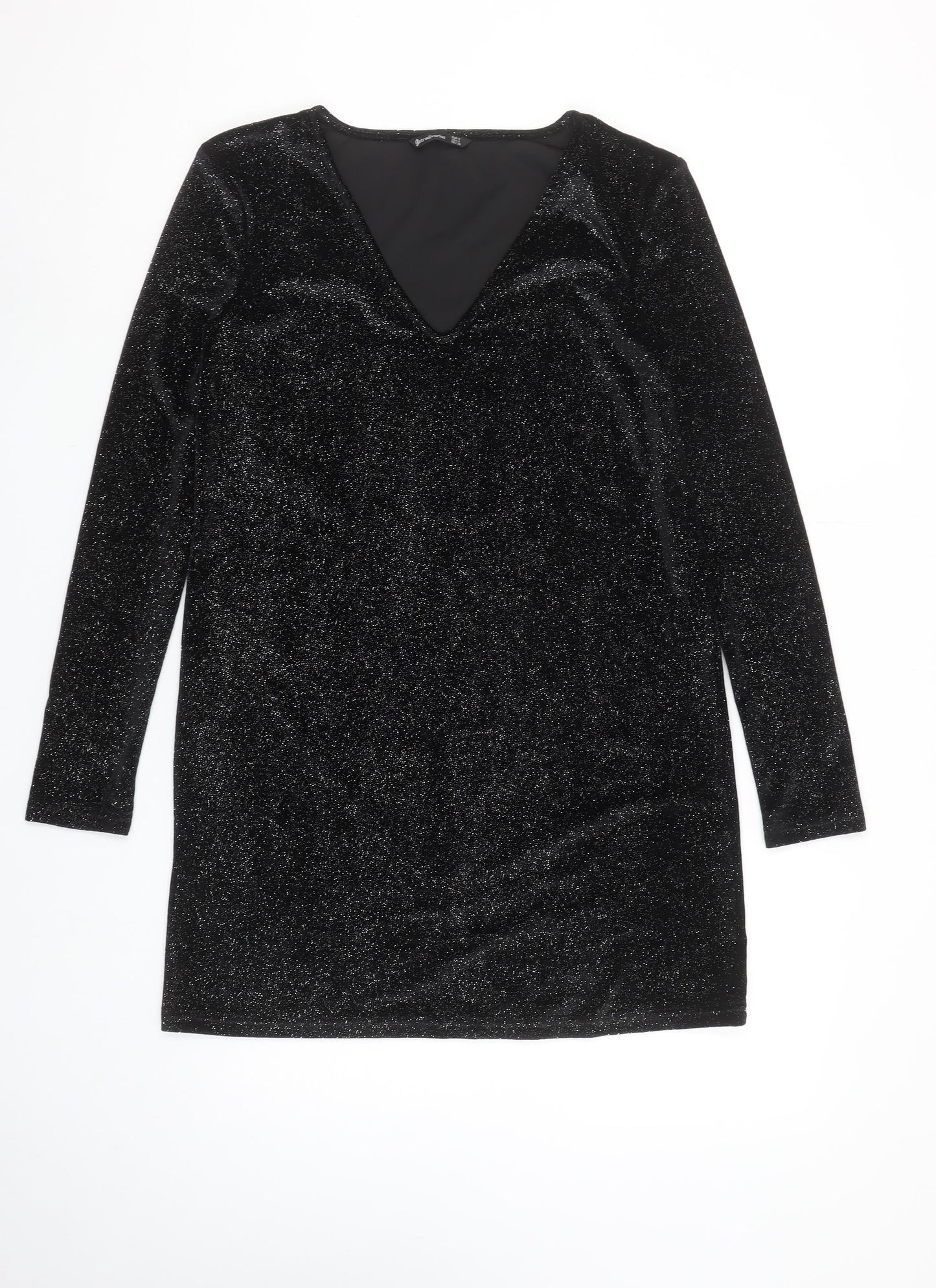 Stradivarius Women Black Glitter Bodycon Short Velvet Dress Size S