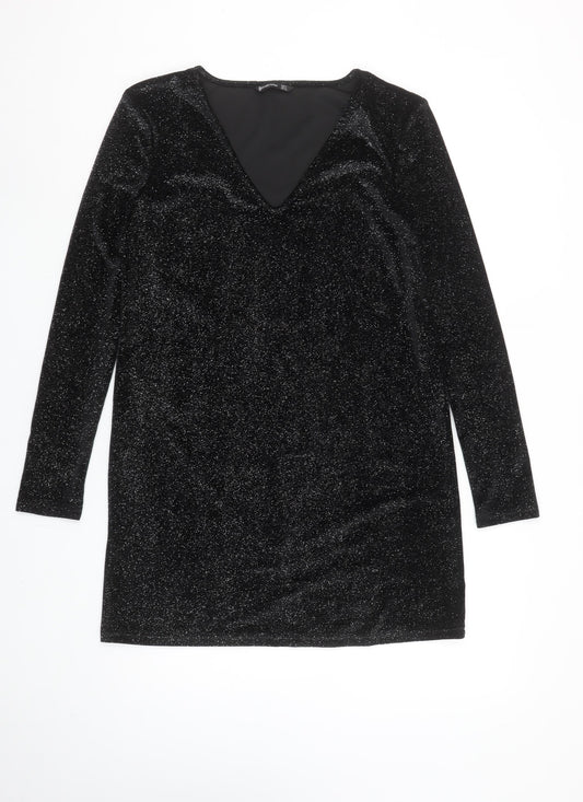 Stradivarius Women Black Glitter Bodycon Short Velvet Dress Size S