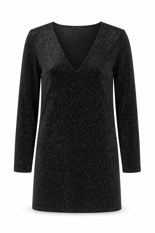 Stradivarius Women Black Glitter Bodycon Short Velvet Dress Size S