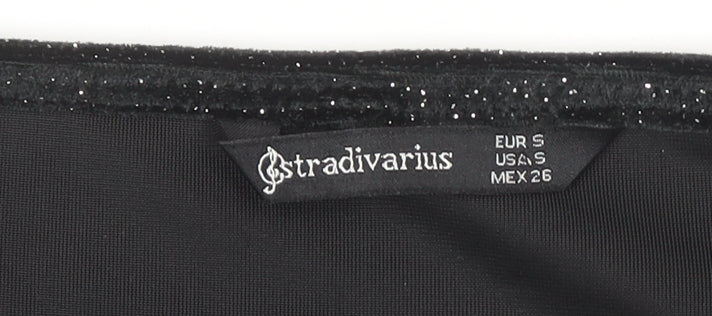 Stradivarius Women Black Glitter Bodycon Short Velvet Dress Size S