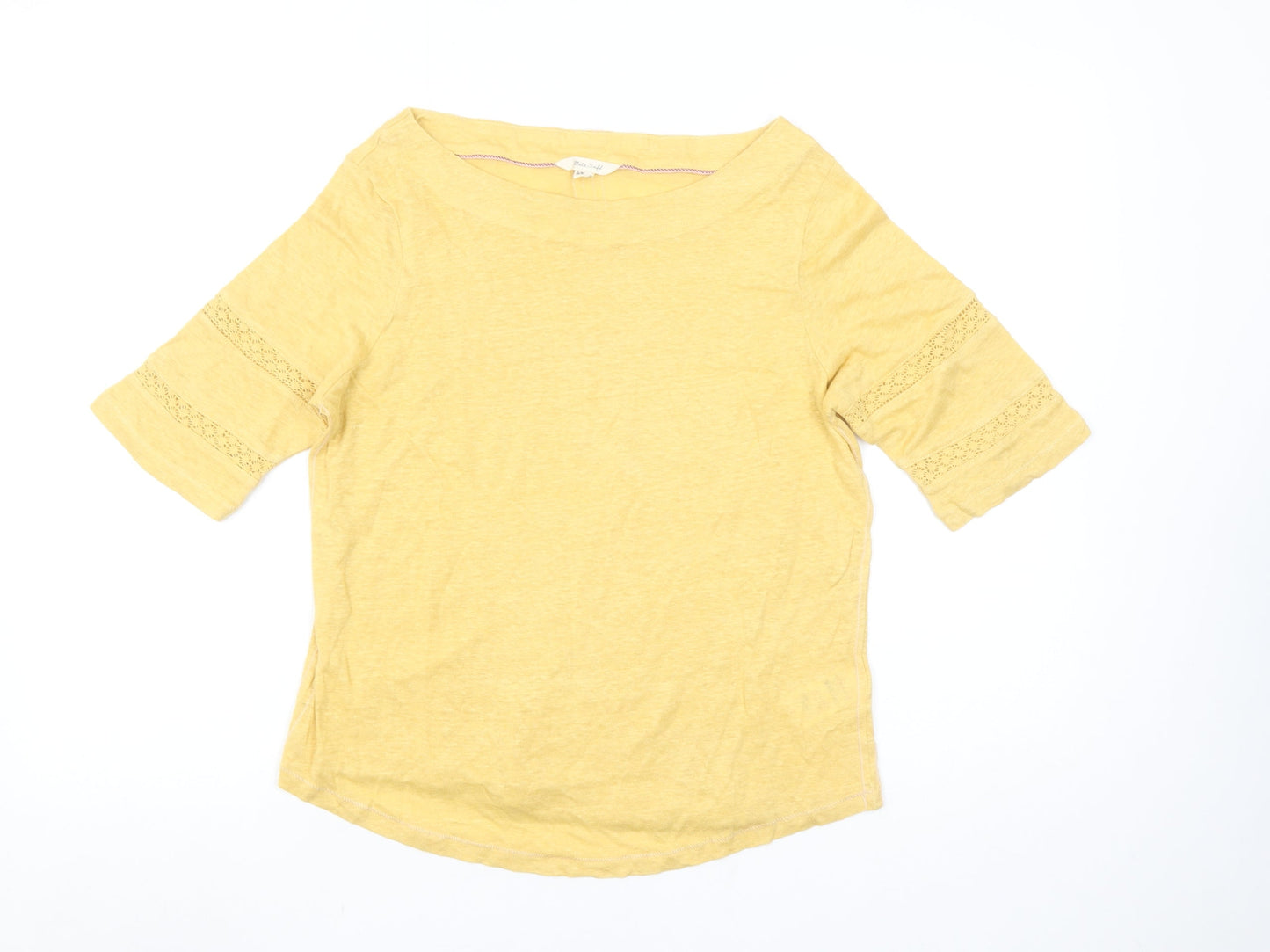 White Stuff Women's Yellow Linen Boat Neck 3/4 Sleeve Blouse Size 12
