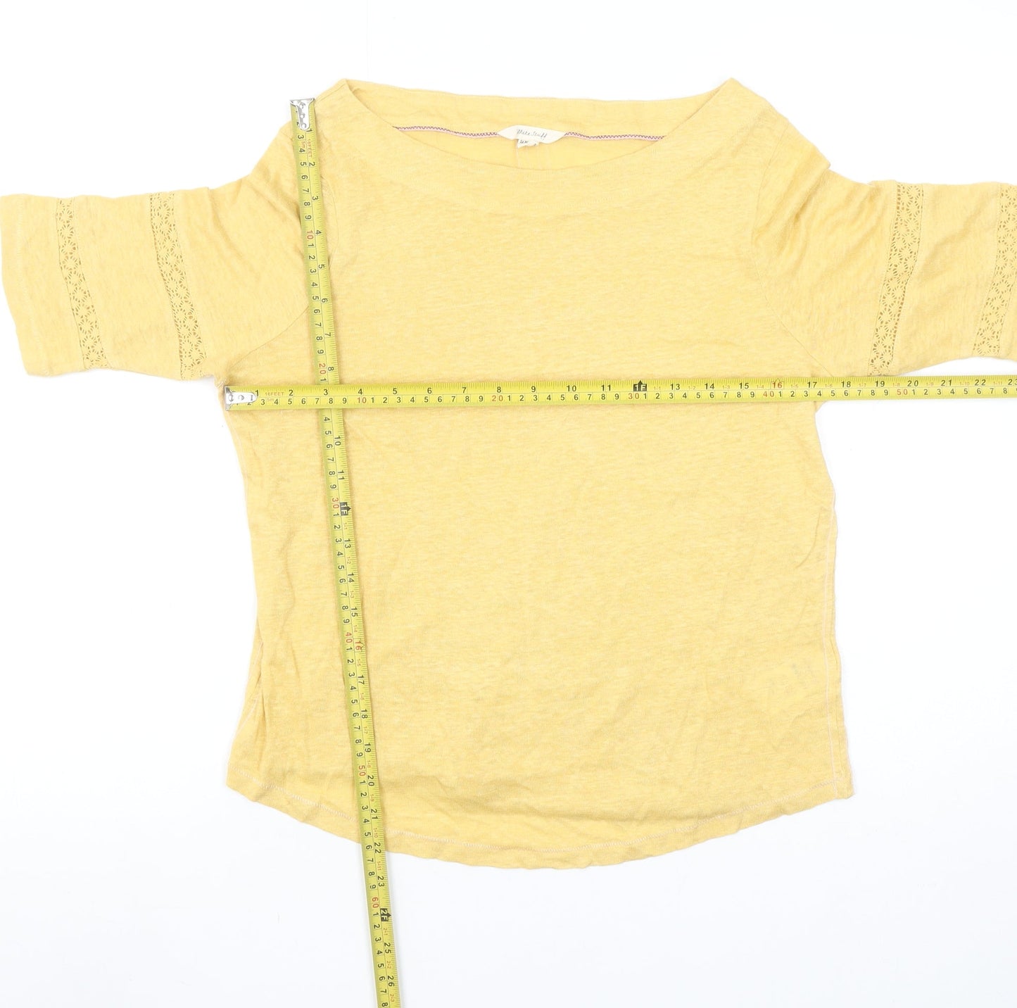 White Stuff Women's Yellow Linen Boat Neck 3/4 Sleeve Blouse Size 12