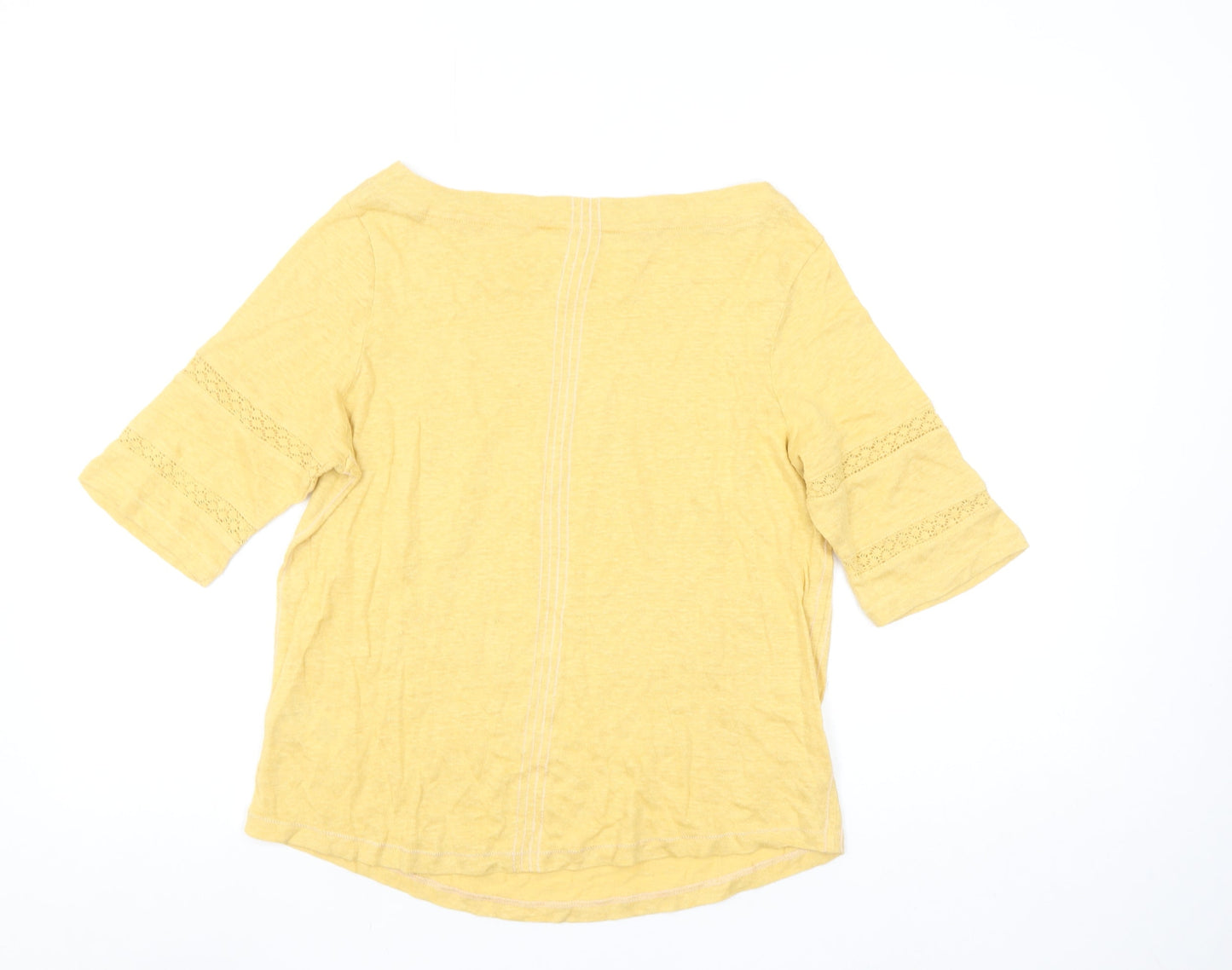 White Stuff Women's Yellow Linen Boat Neck 3/4 Sleeve Blouse Size 12