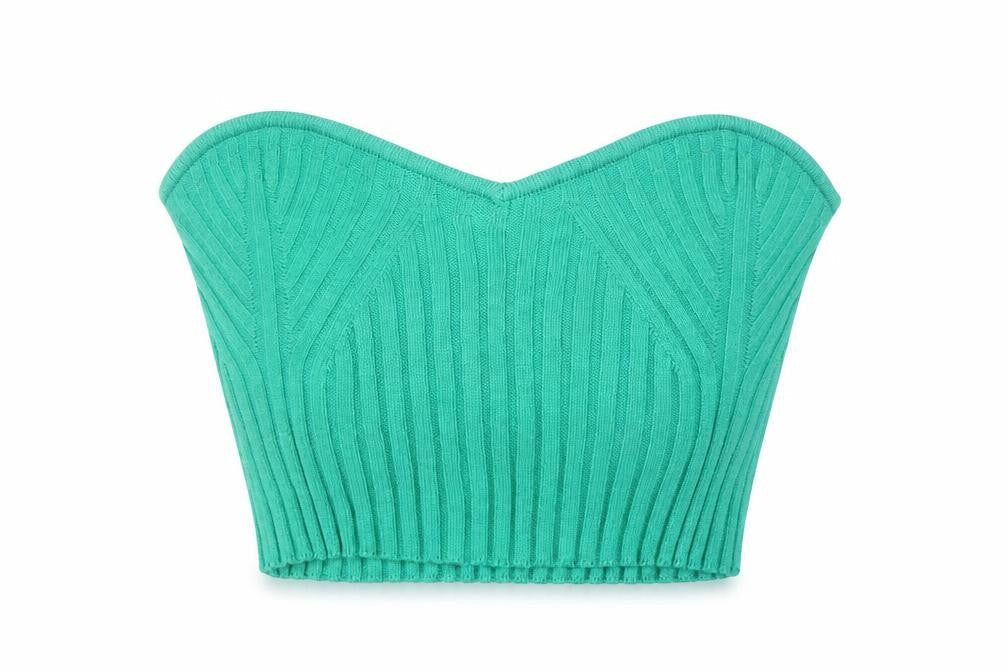 Urban Outfitters Women’s Green Cropped Strapless Ribbed Top Size S
