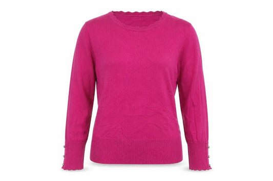 Front view of Roman Women’s Pink 3/4 Sleeve Round Neck jumper, size UK 12