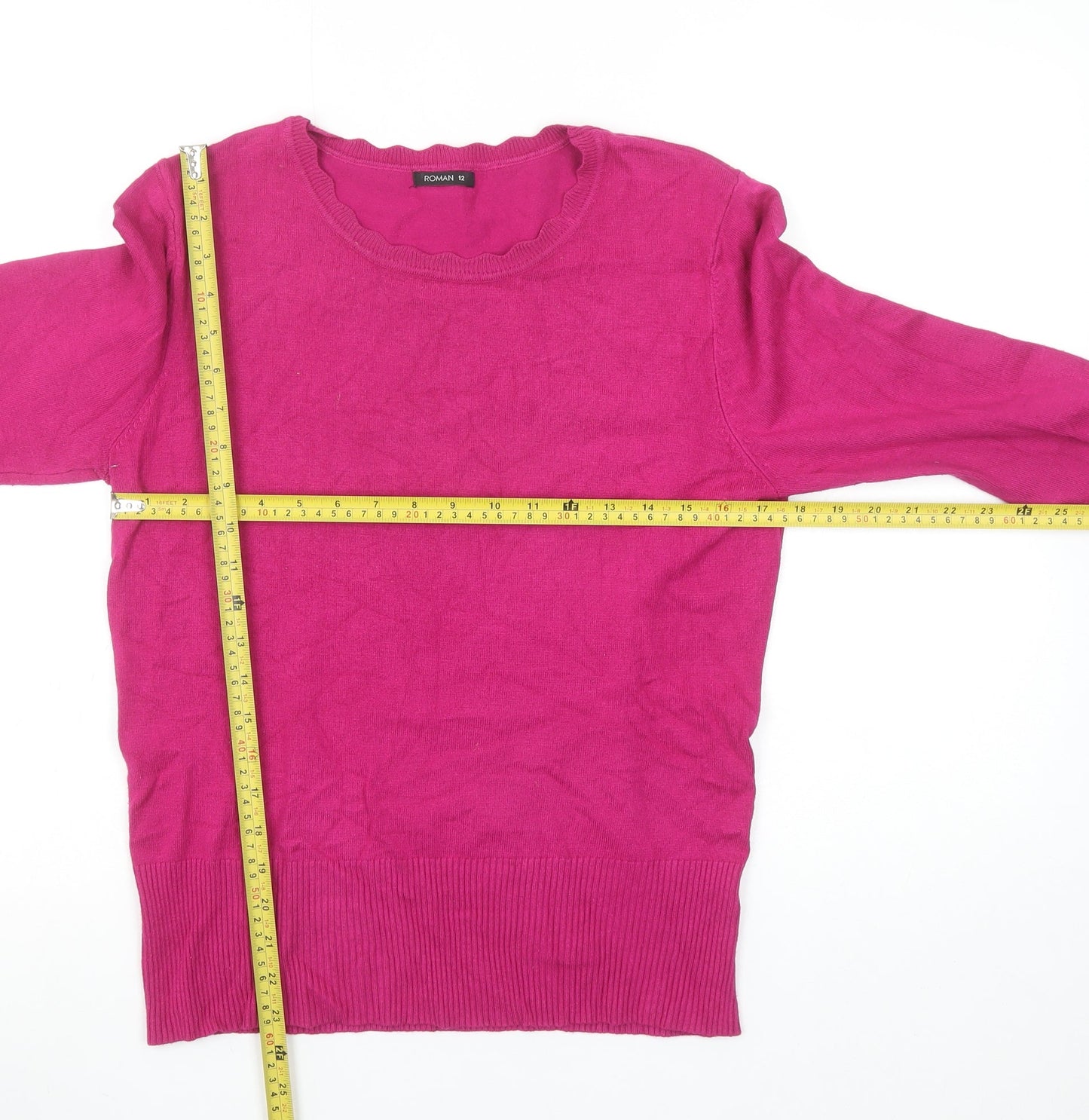 Roman Women’s Pink 3/4 Sleeve Round Neck Pullover Jumper Size 12