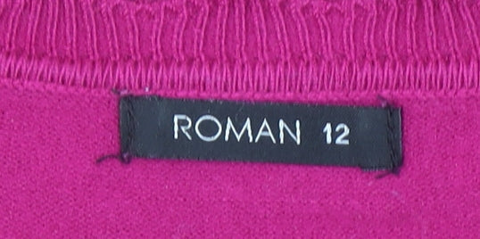 Roman Women’s Pink 3/4 Sleeve Round Neck Pullover Jumper Size 12