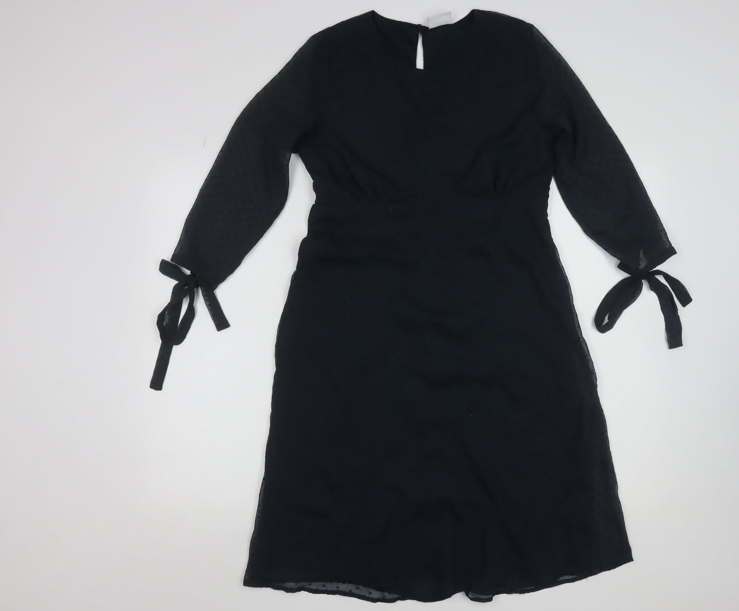Vila Women Black Shift Knee Length Dress Size S Long Sleeve