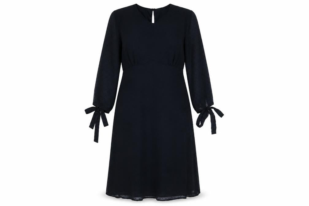 VILA Women Black Shift Knee Length Dress Size S Long Sleeve