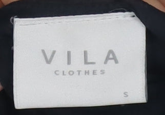 Vila Women Black Shift Knee Length Dress Size S Long Sleeve