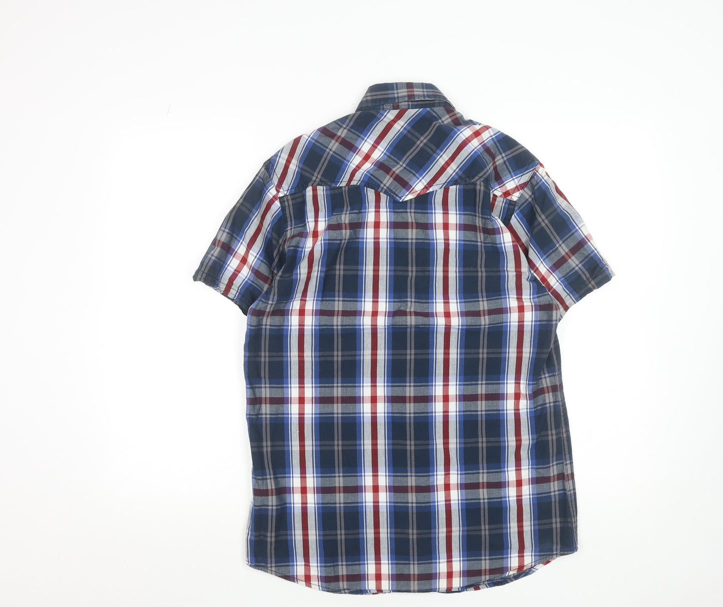 Jack & Jones Men's Blue Plaid Cotton Short Sleeve Button-Up Shirt M