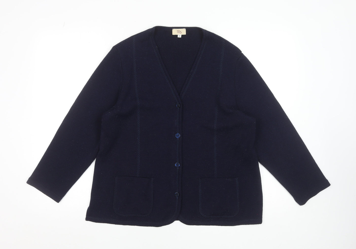 Isis Womens Blue Wool V-Neck Button Cardigan Size M