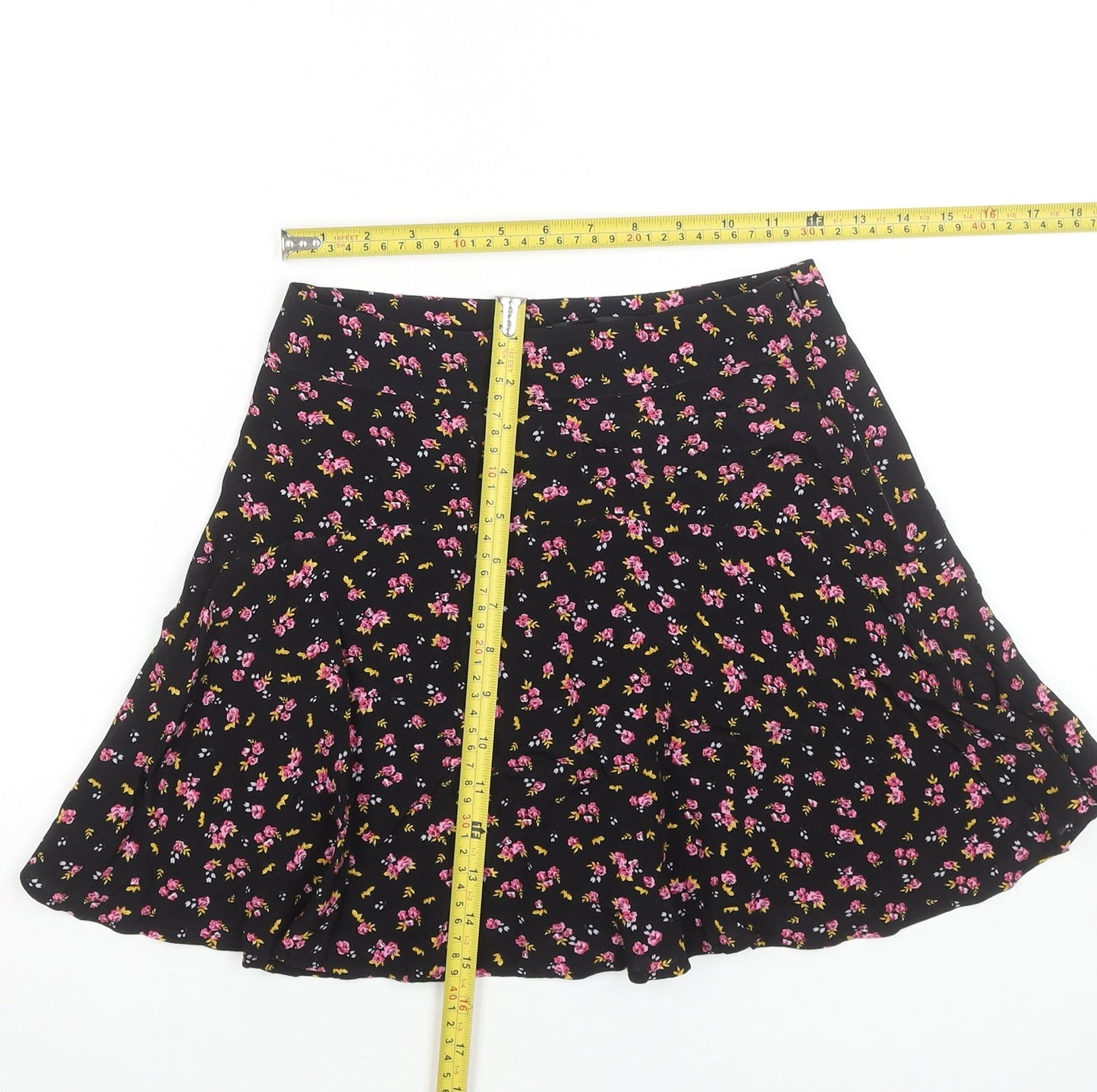 Zara Women’s Black XS A-Line Floral Short Viscose Skirt