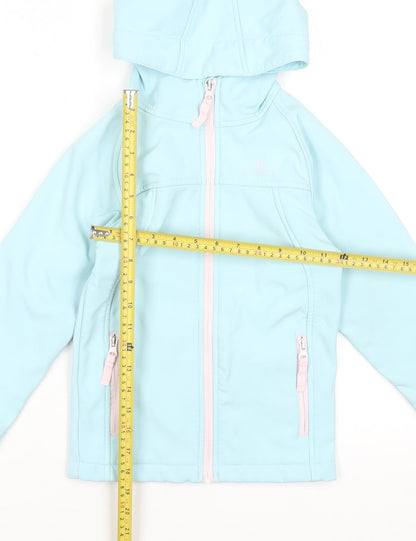 Back view of Hi Gear girls’ blue hooded soft shell jacket 5-6 years lightweight outdoor coat