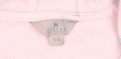Brand and care label for Hi Gear girls’ blue hooded soft shell jacket 5-6 years lightweight outdoor coat