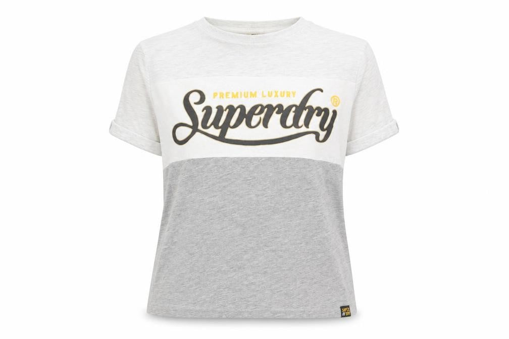Superdry Women's Grey Colourblock Logo T-Shirt Size 8