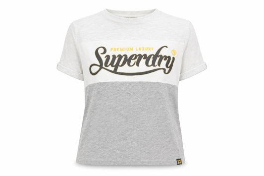 Superdry Women's Grey Colourblock Logo T-Shirt Size 8