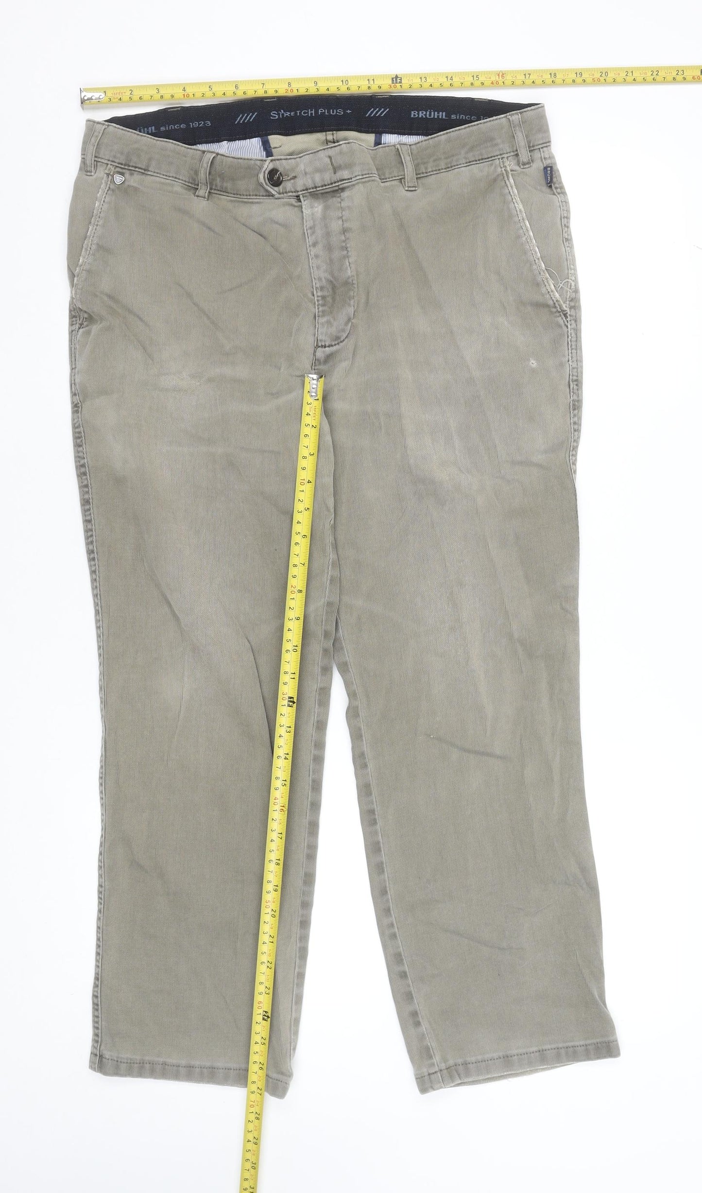 Brühl Mens Beige Stretch Cotton Corduroy Straight Jeans 36S
