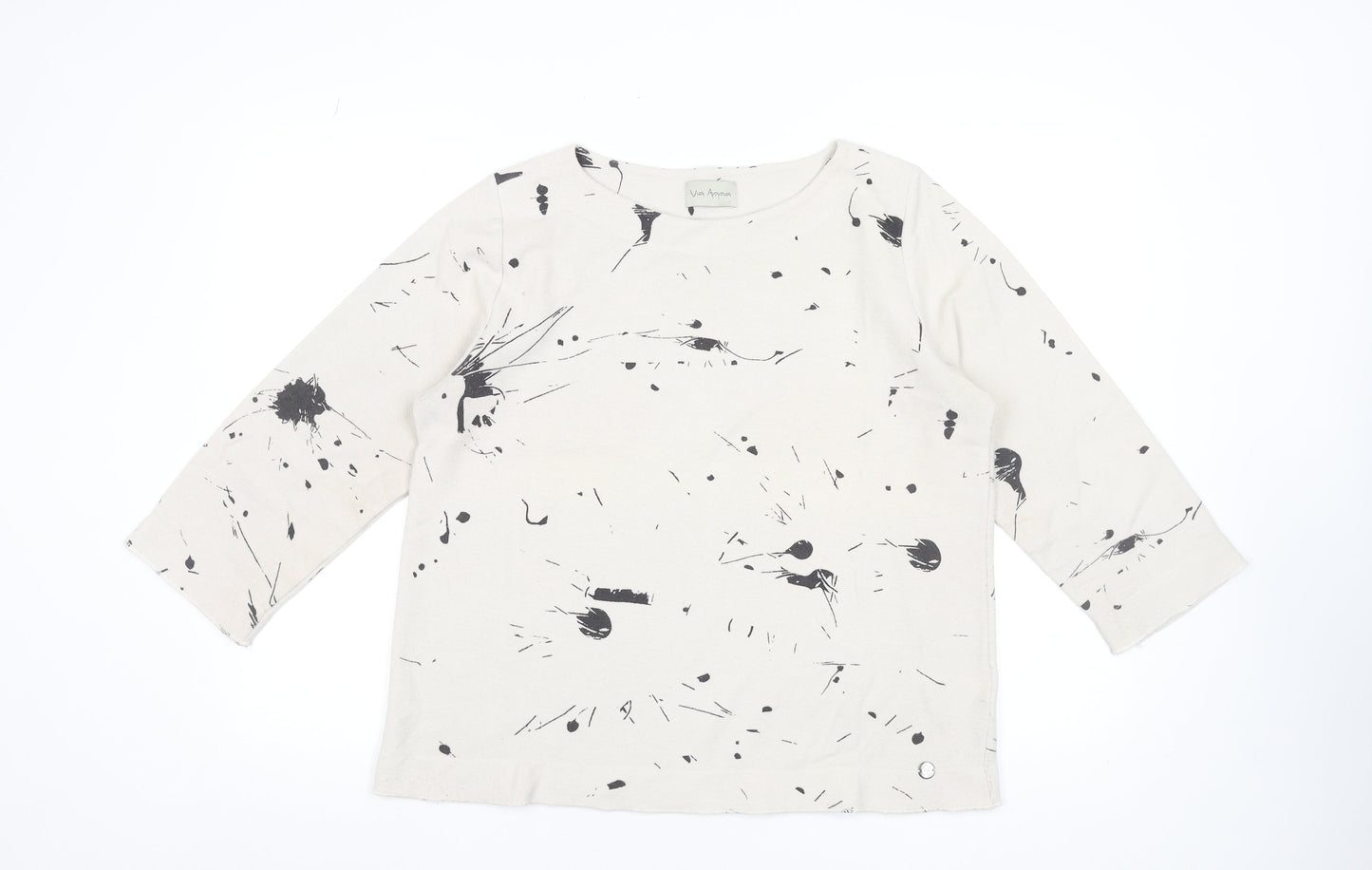 Via Appia Women Beige Black Paint Print Pullover Sweatshirt UK 12