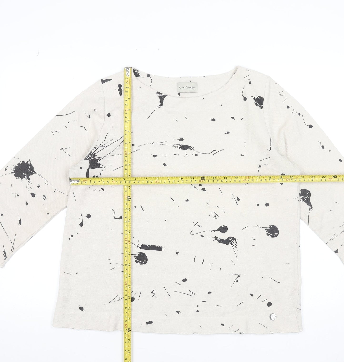 Via Appia Women Beige Black Paint Print Pullover Sweatshirt UK 12