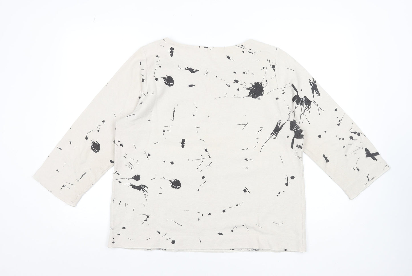 Via Appia Women Beige Black Paint Print Pullover Sweatshirt UK 12