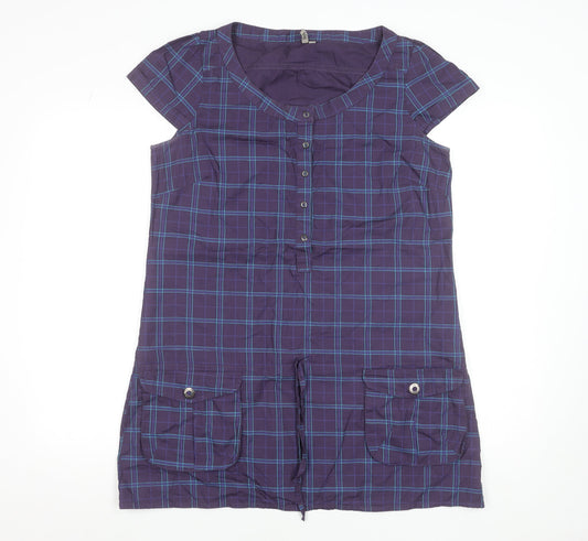 SPOT Women Purple Check Shirt Dress Size 14 Cotton Short Sleeve