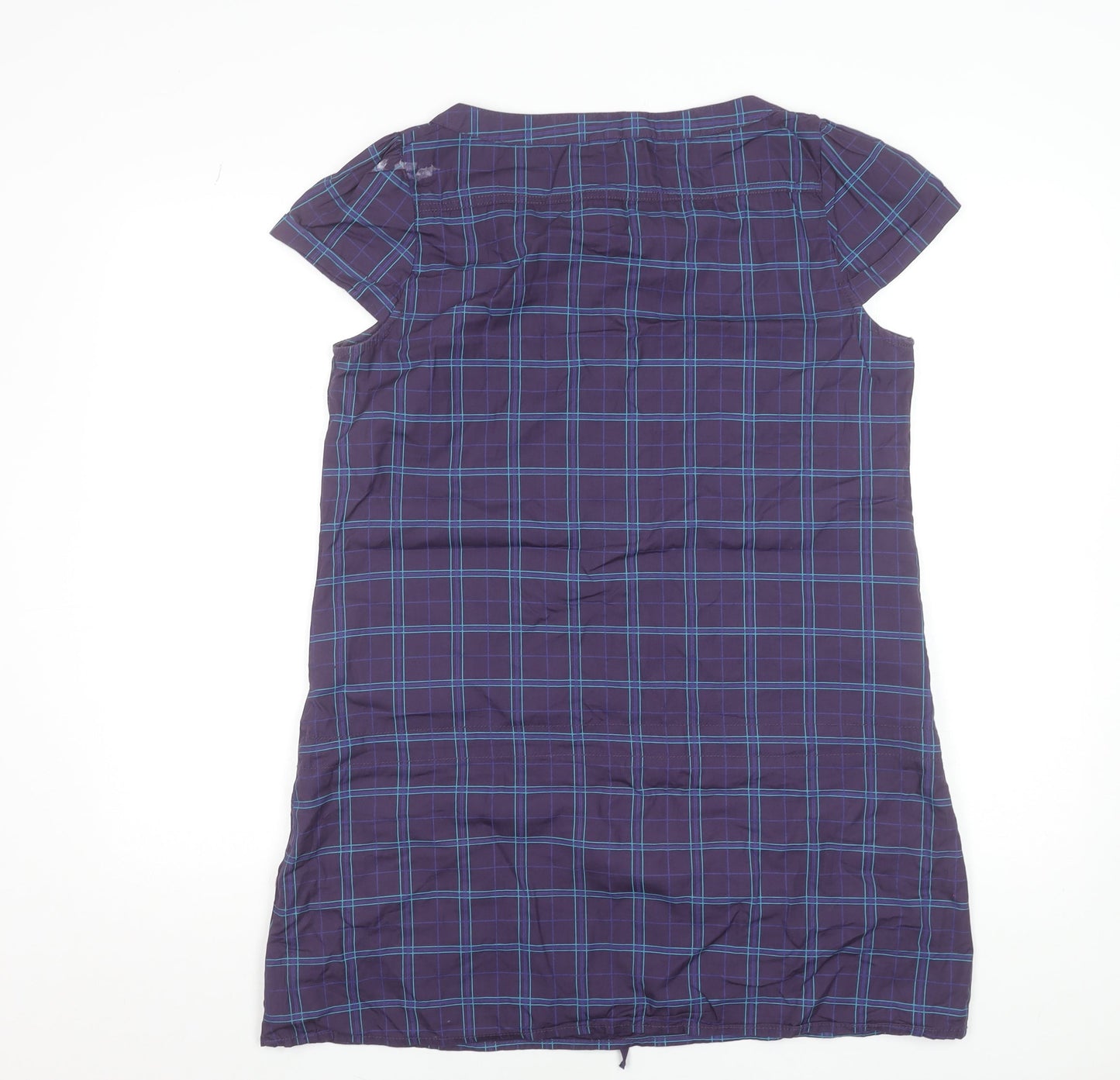 SPOT Women Purple Check Shirt Dress Size 14 Cotton Short Sleeve