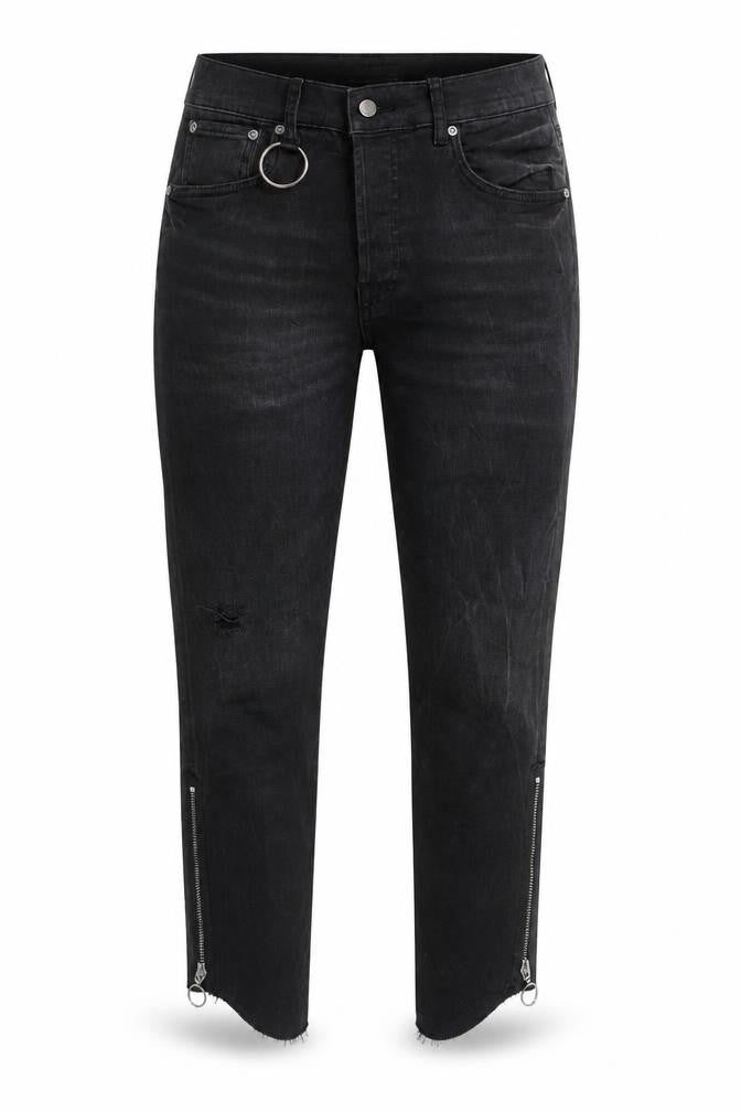 Zara Woman Black Distressed Skinny Jeans with Ankle Zips Size 10