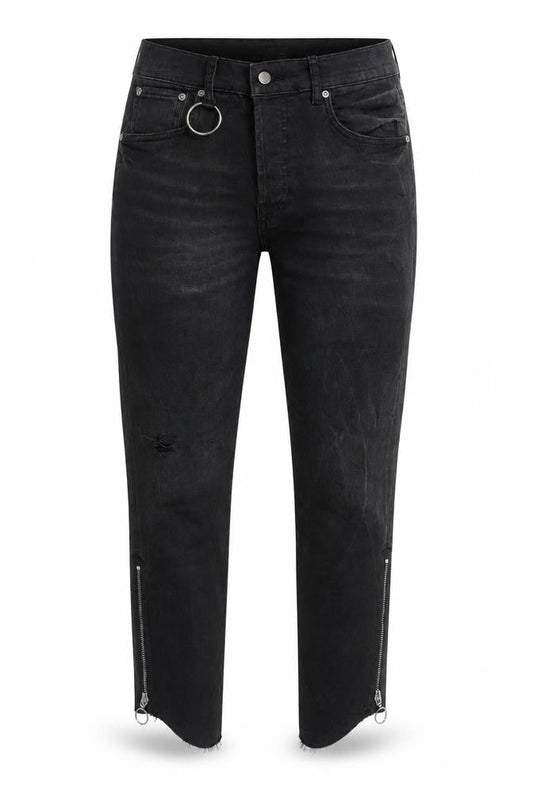 Zara Woman Black Distressed Skinny Jeans with Ankle Zips Size 10
