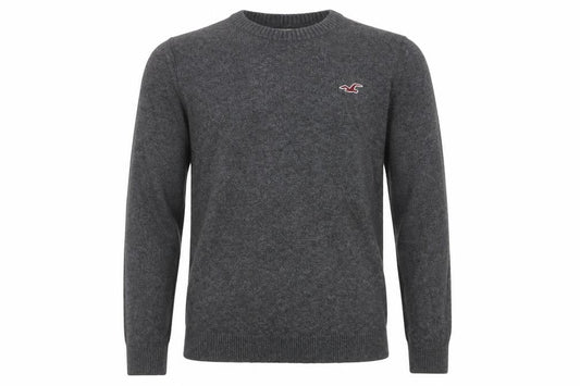 Hollister Men’s Grey Cotton Blend Crew Neck Jumper Size S
