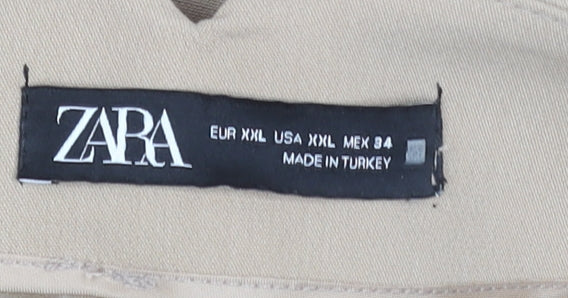 Zara Women Beige Slim Fit Cropped Tapered Work Trousers Size 18