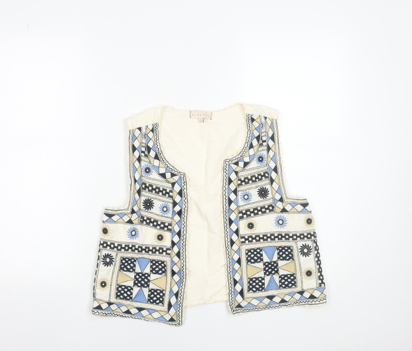 Mirasol Women's Multicoloured Embroidered Bohemian Sleeveless Cotton Vest Size S 10
