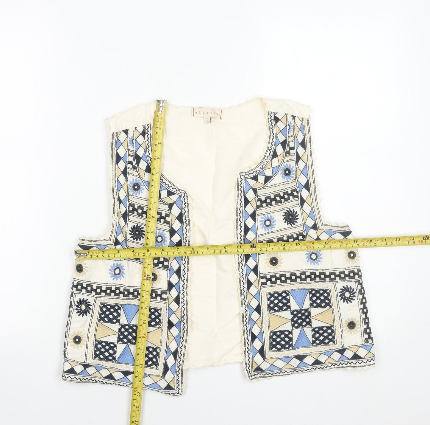 Mirasol Women's Multicoloured Embroidered Bohemian Sleeveless Cotton Vest Size S 10