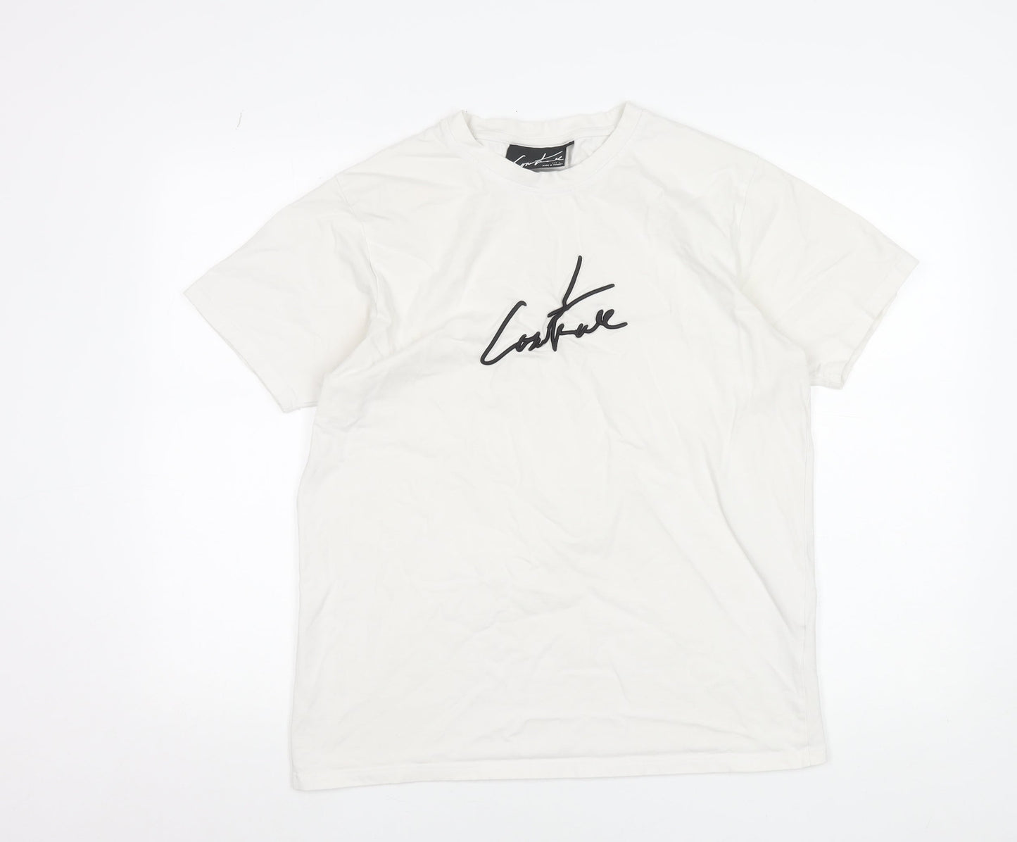 Couture Men's White Graphic Logo T-Shirt L Crew Neck Jersey Cotton