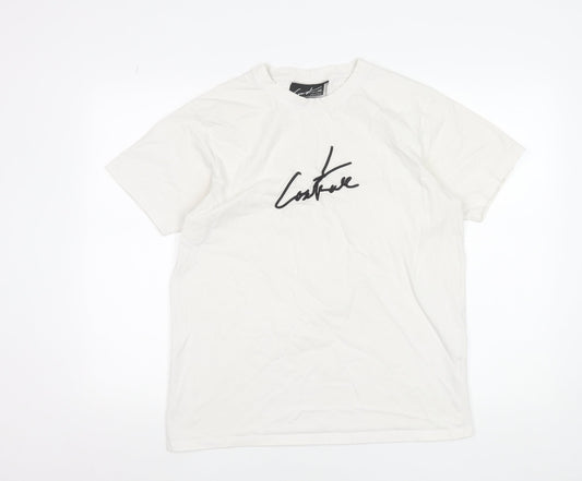 Couture Men's White Graphic Logo T-Shirt L Crew Neck Jersey Cotton