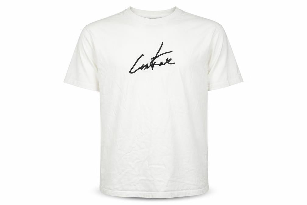 Couture Men's White Graphic Logo T-Shirt L Crew Neck Jersey Cotton